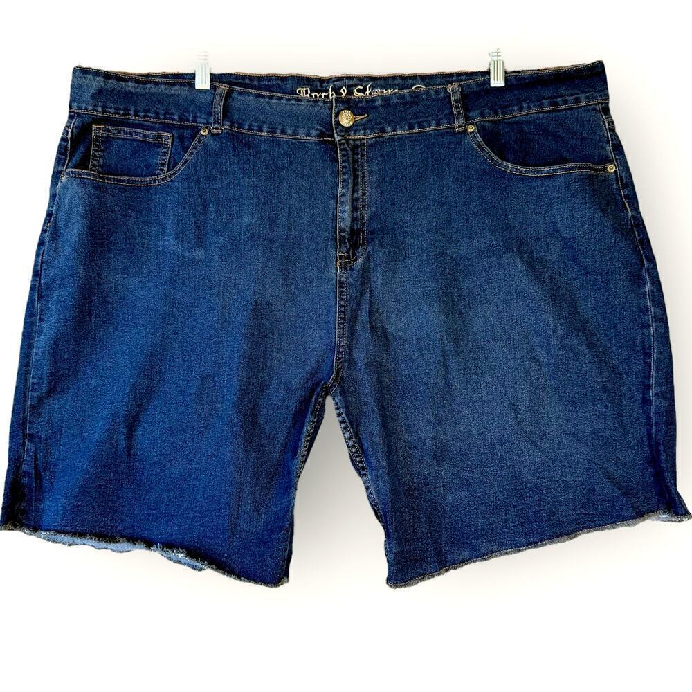 Rock & Stone Denim Bermuda Blue Jeans Shorts Raw Hem Stretchy Plus Size 26W